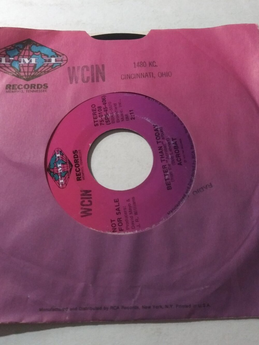 Acrobat – Better Than Today NM Original WCIN Promo 45RPM TMI 75-0108 Record 1972